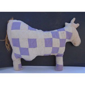 Quilted by Hand Cow 18 x 14 Inches Purple and White Faded Well Loved Vintage